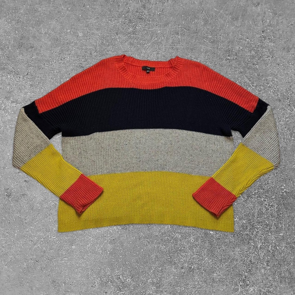 Fate Womens Color Block Knit Sweater Crewneck Striped Red Black Yellow Medium
